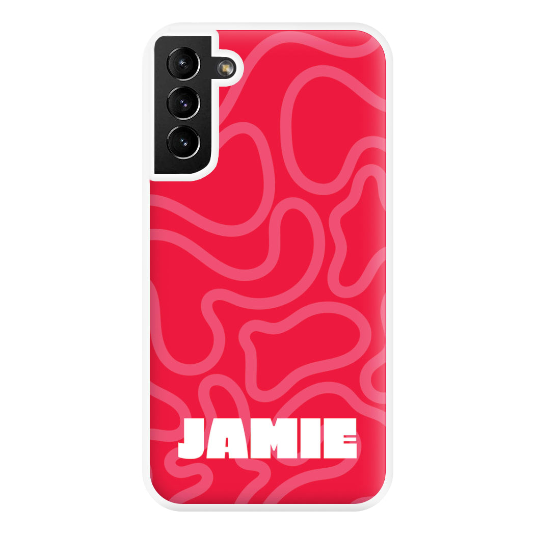 Red And Pink Squiggles Personalised Name Galaxy S21 Plus Case