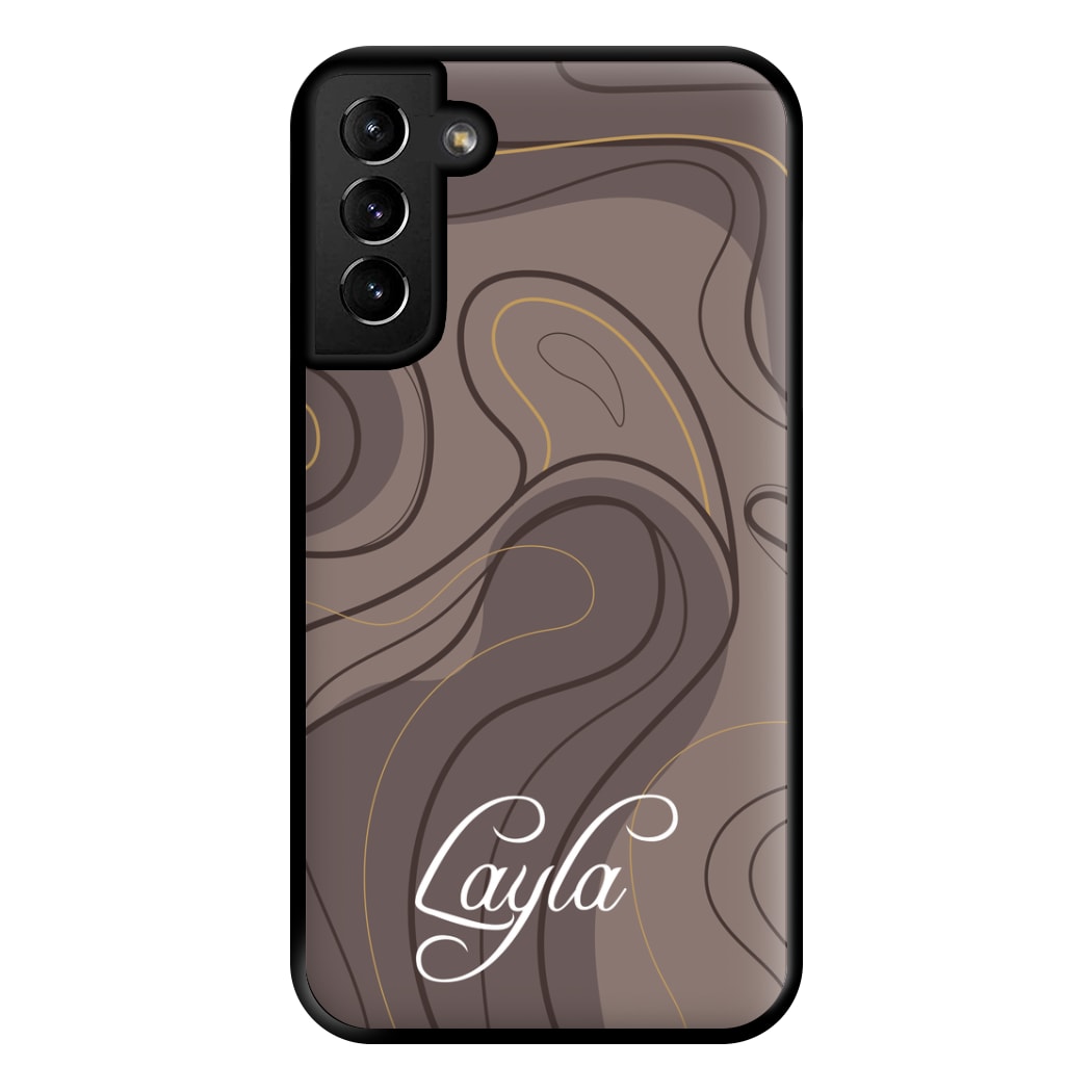 Brown Marble Waves Personalised Name Galaxy S21 Plus Case
