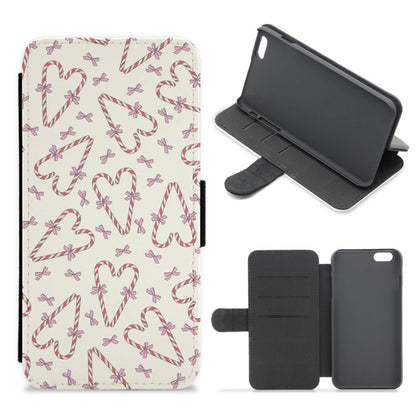 Candy Cane Love Heart Pattern Flip / Wallet Phone Case