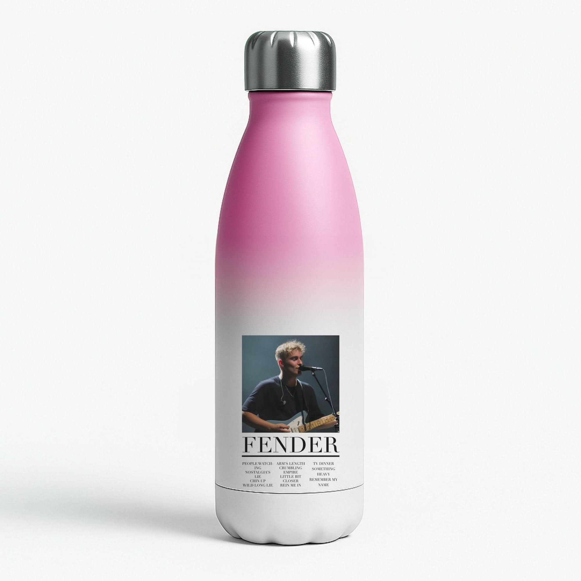 Fender Orange Song List Pink Water Bottle