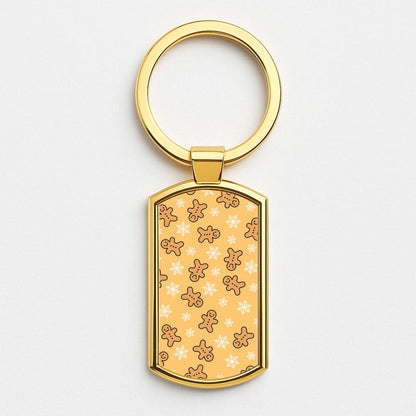 Cute Gingerbread And Snowflakes Pattern Gold Keyring