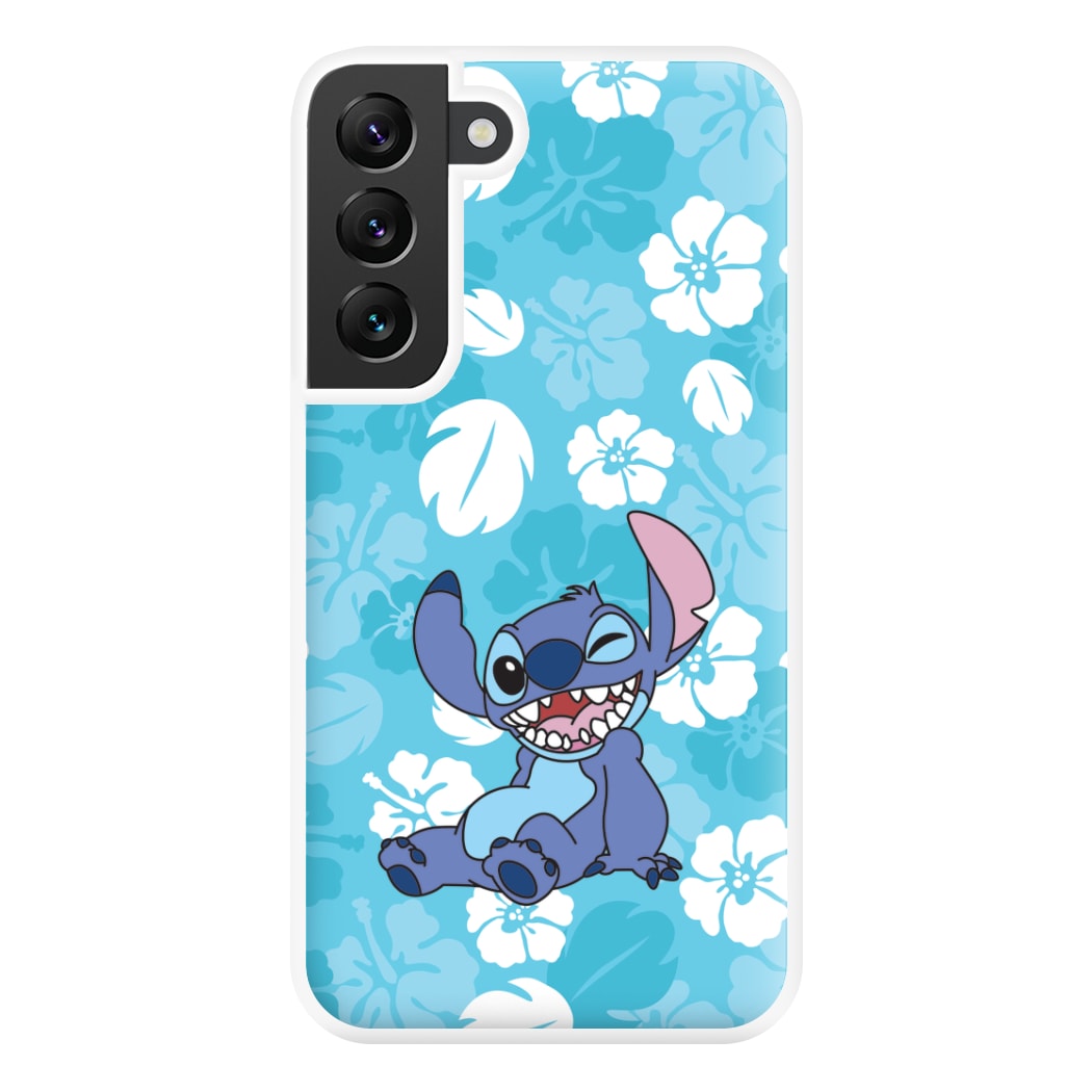 Cute Blue Alien Floral Pattern Galaxy S22 Plus Case