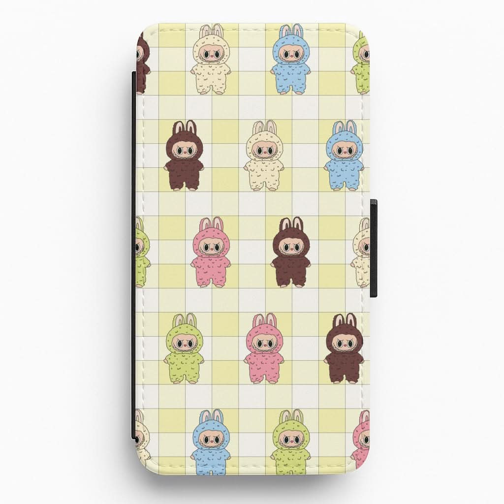 Cute Colourful Monsters Checkered Pattern Flip / Wallet Phone Case