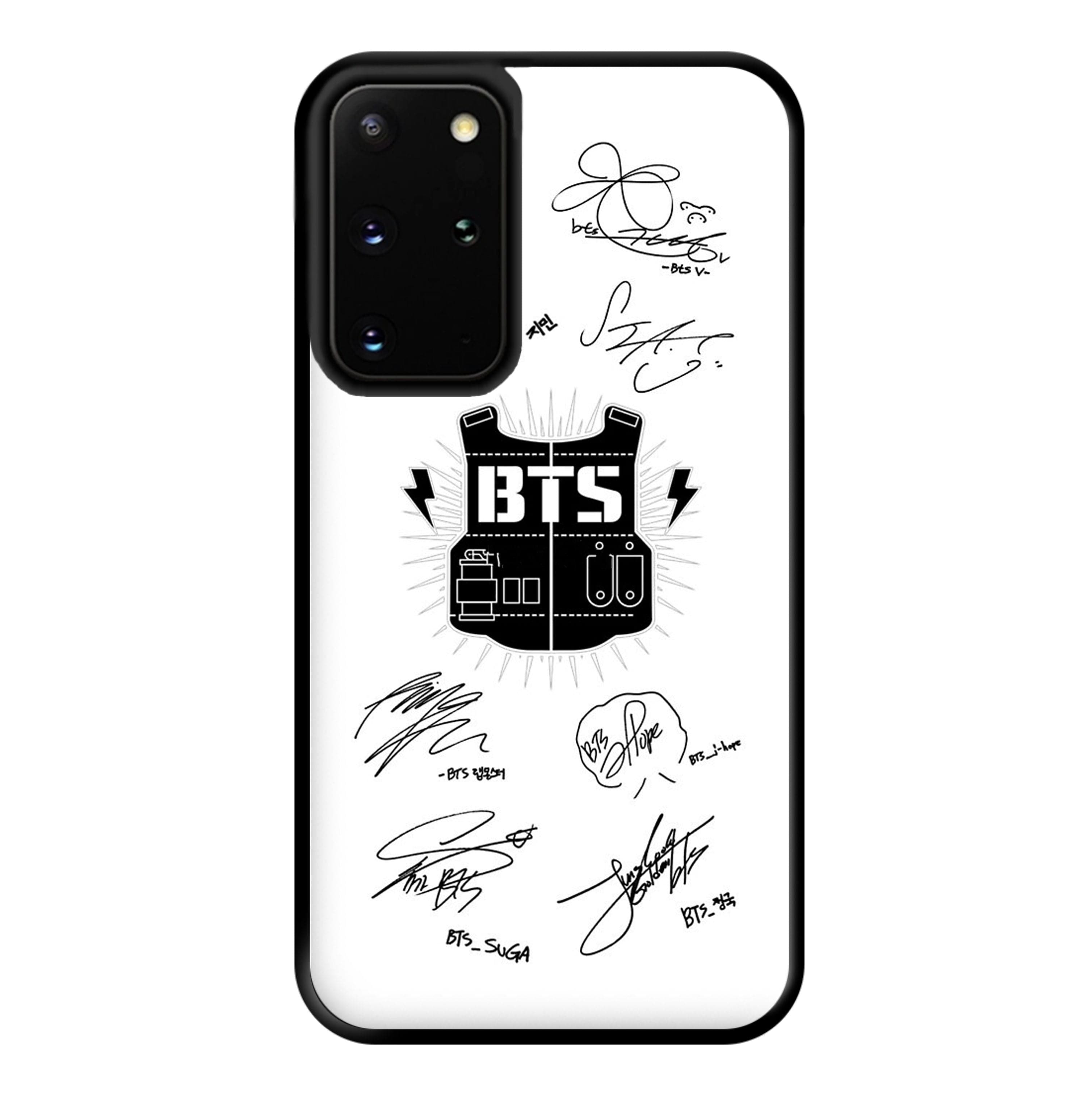 White K-Pop Band Army Logo and Signatures Phone Case