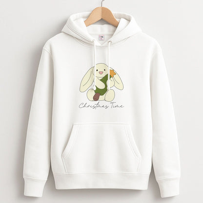 Christmas Bunny Stars Plush Unisex Hoodie