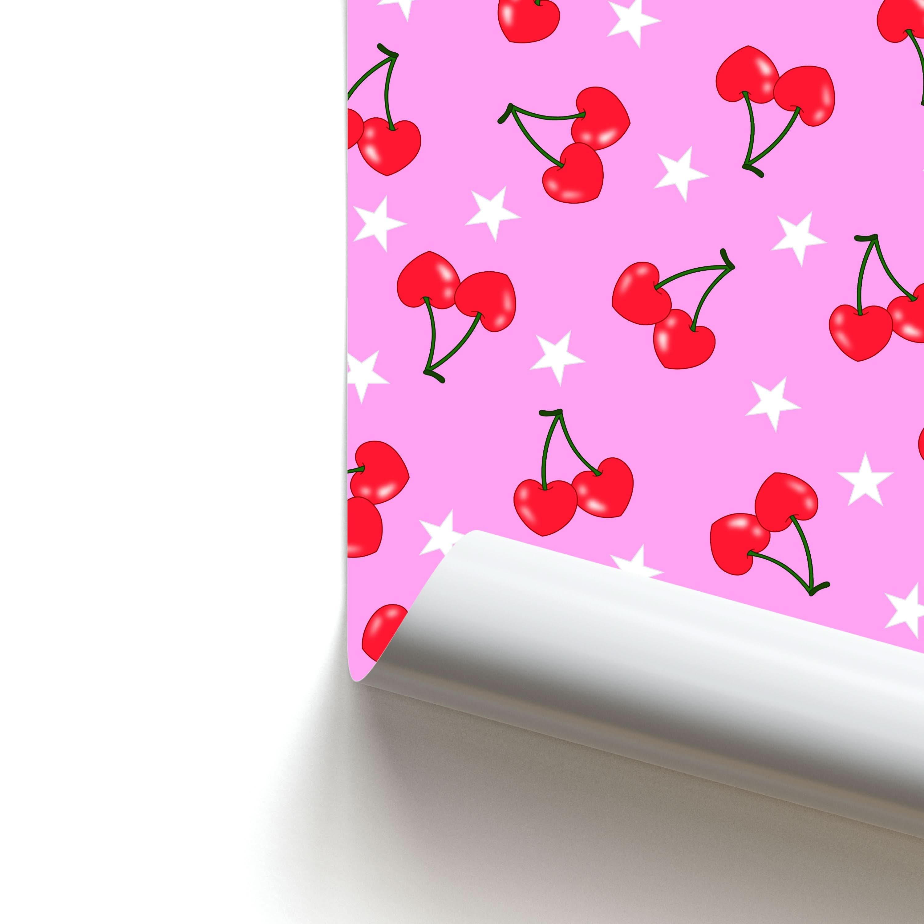 Heart Cherries And Stars Pattern Poster