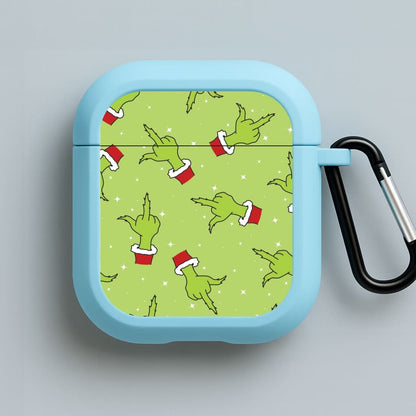 Green Middle Finger Christmas Pattern Blue AirPods Case