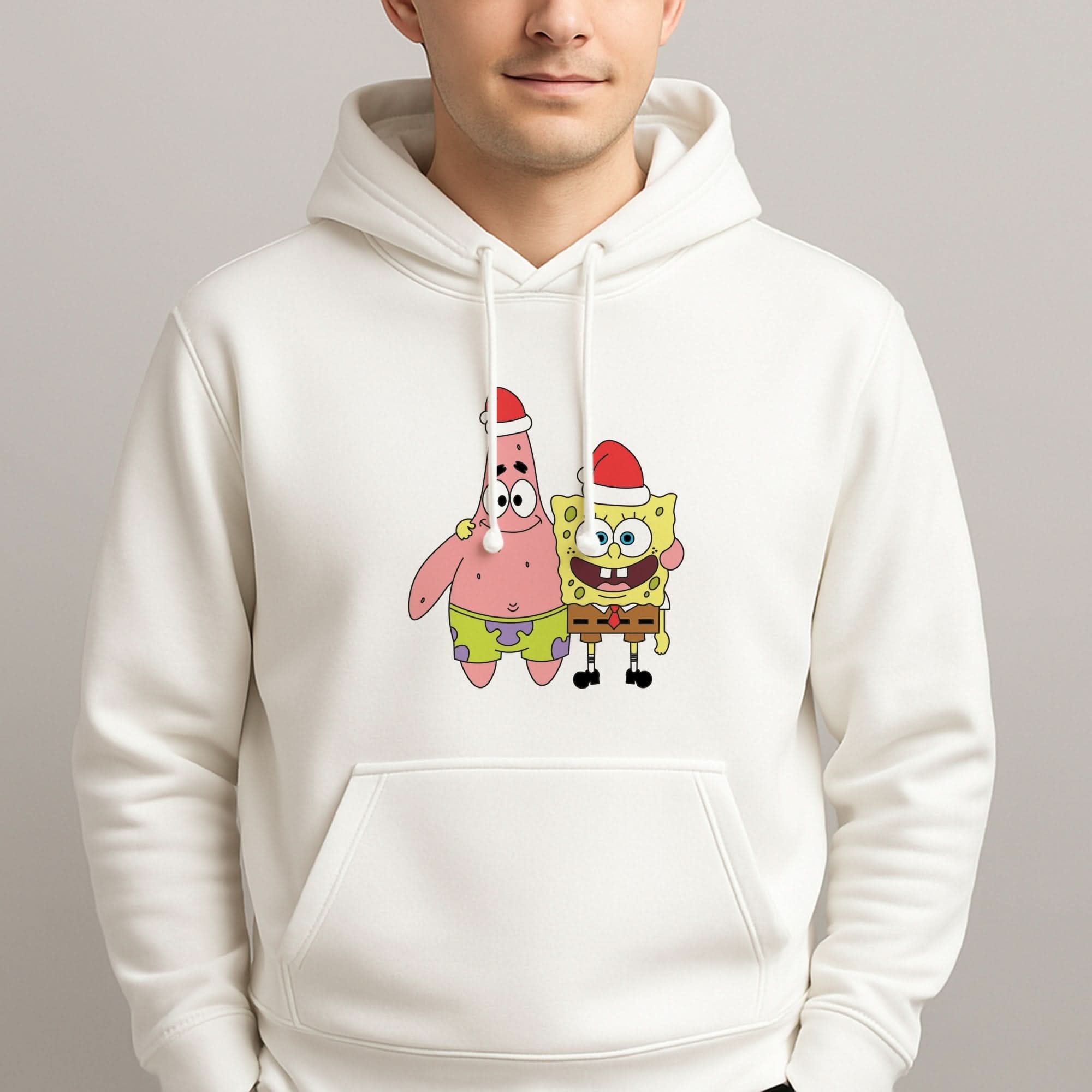 Cartoon Sponge And Starfish Christmas Hats Mens Hoodie