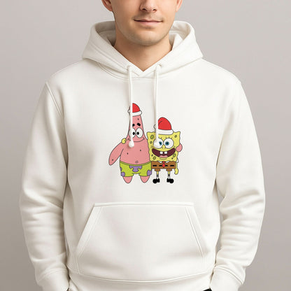 Cartoon Sponge And Starfish Christmas Hats Mens Hoodie