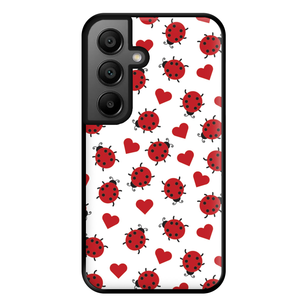 Ladybugs And Hearts Pattern Galaxy A55 Case