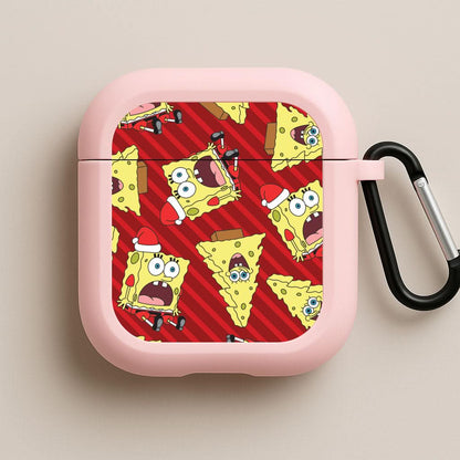 Christmas Cartoon Sponge Stripes Pattern Pink AirPods Case