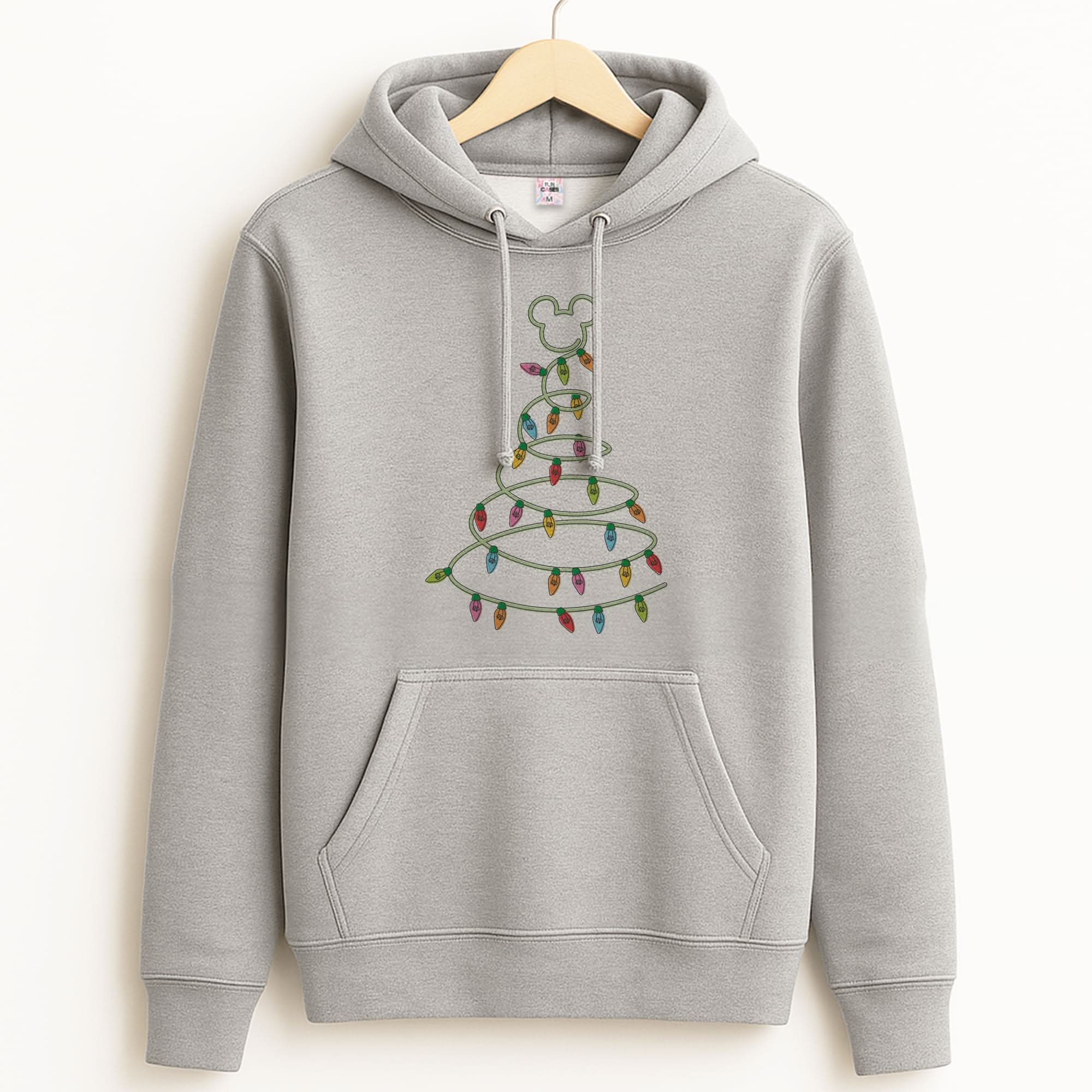 Cartoon Mouse Christmas Tree Lights Unisex Grey Hoodie
