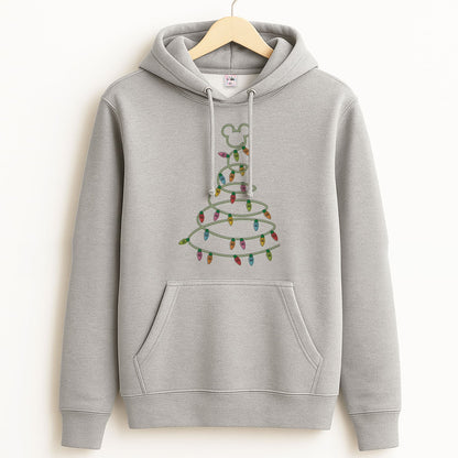 Cartoon Mouse Christmas Tree Lights Unisex Grey Hoodie
