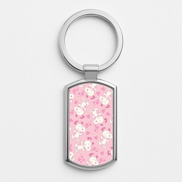 Cartoon Beagle Valentine Hearts Pattern Silver Metal Keyring