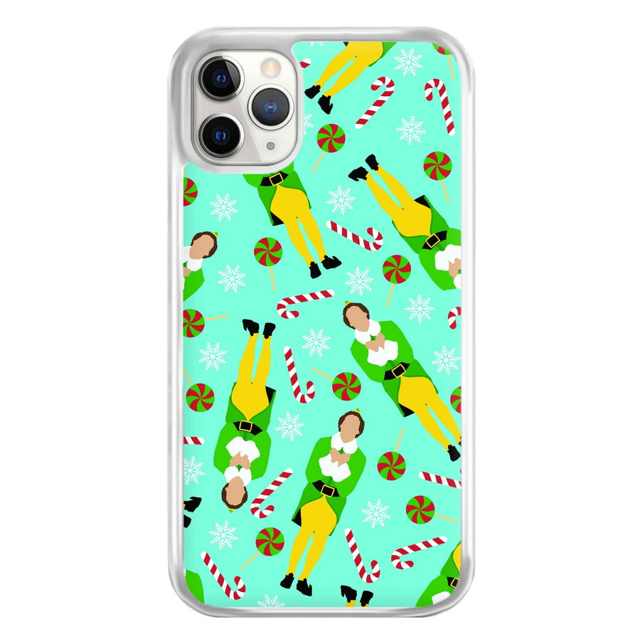 Elf Candy Cane Pattern Blue Phone Case