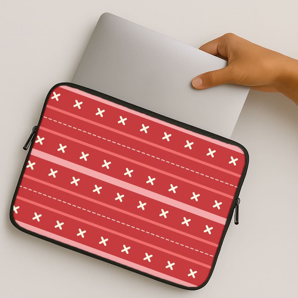 Stripes And Stitches Red Christmas Pattern MacBook Cover