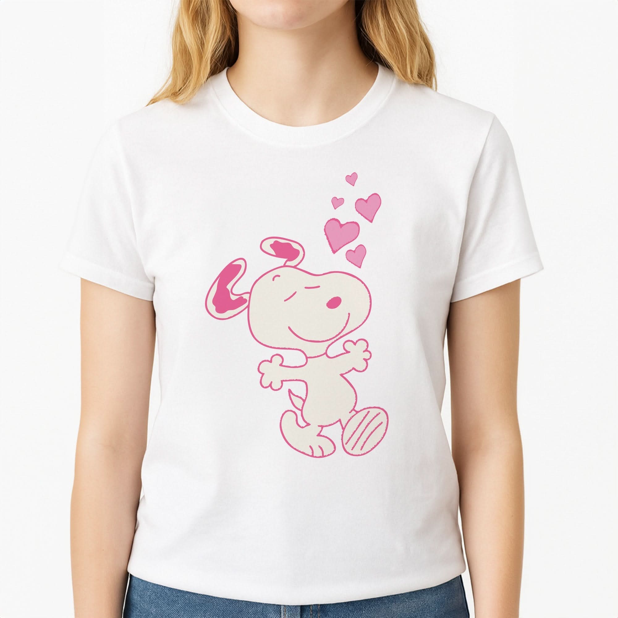 Cartoon Beagle Valentine Hearts Pattern Womens T-Shirt