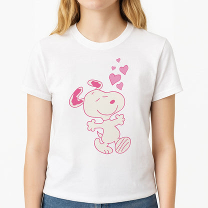 Cartoon Beagle Valentine Hearts Pattern Womens T-Shirt