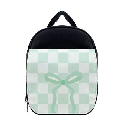 Checkered Coquette Bow Cyan Lunchbox