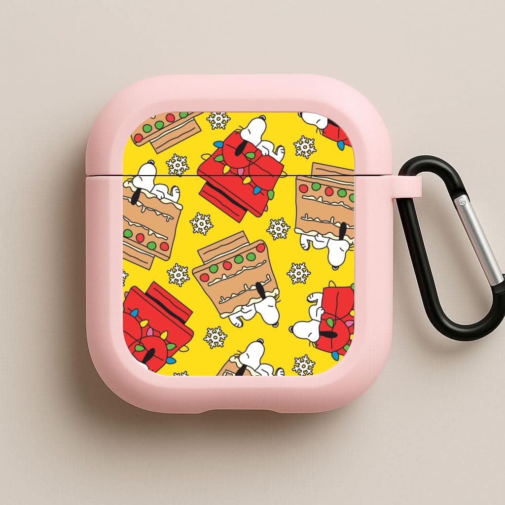Cartoon Beagle Fairylights And Gingerbead Pattern Pink AirPods Case
