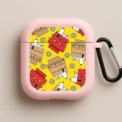 Cartoon Beagle Fairylights And Gingerbead Pattern Pink AirPods Case