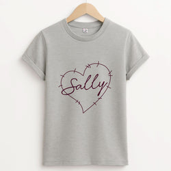 Stitched Heart Sally Unisex Grey T-Shirt