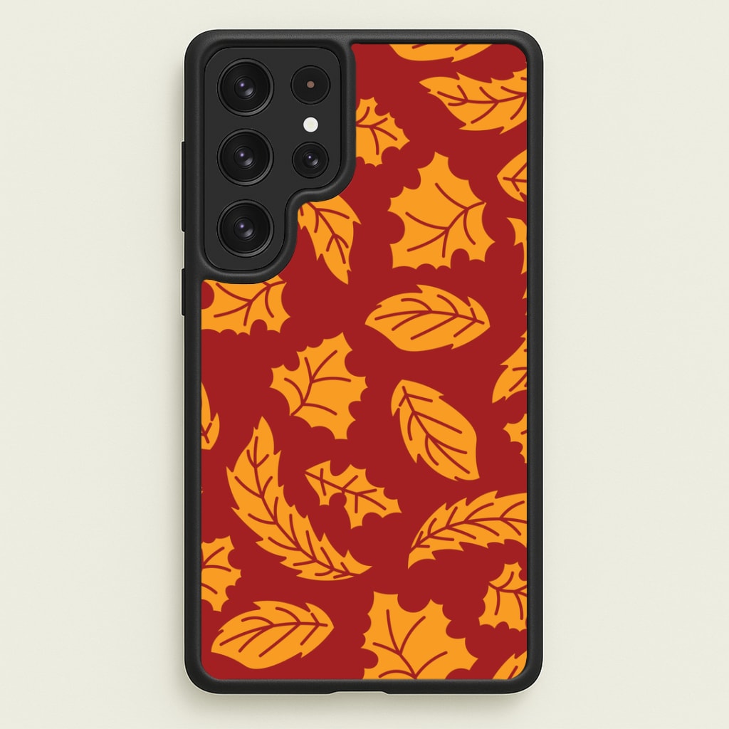 Orange Leaves Pattern Galaxy S22 Ultra Case