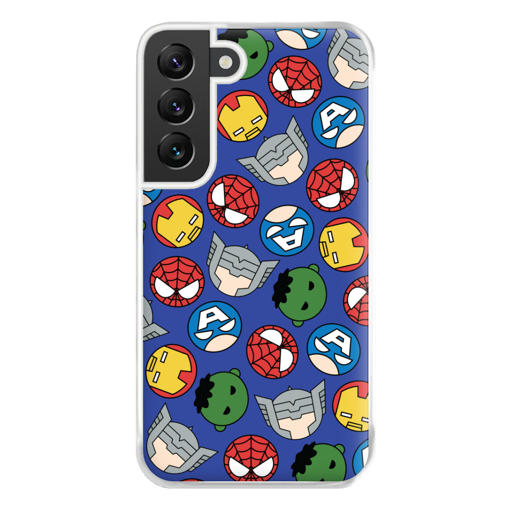 Cute Chibi Heroes Pattern Blue Galaxy S22 Plus Case