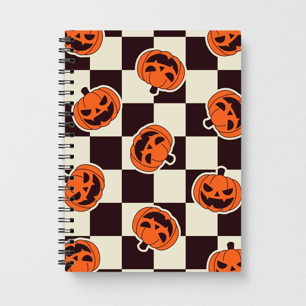 Pumpkin Stickers Checkered Pattern Notebook