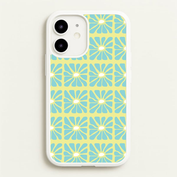 Square Abstract Flowers Blue iPhone 12 / 12 Pro Case
