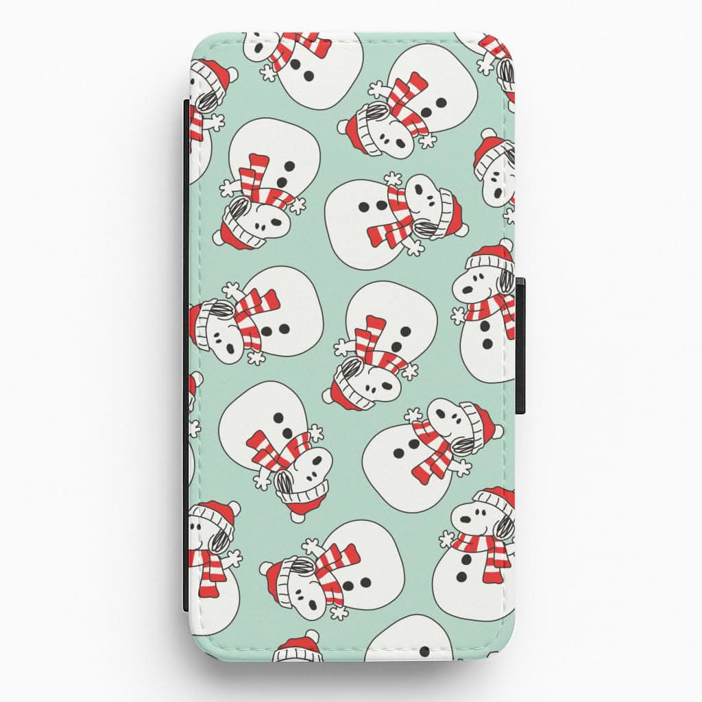 Cartoon Beagle Snowman Pattern Flip / Wallet Phone Case