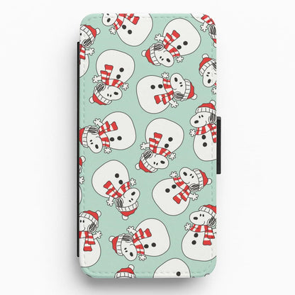 Cartoon Beagle Snowman Pattern Flip / Wallet Phone Case
