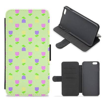 Pastel Tulips Pattern Flip / Wallet Phone Case