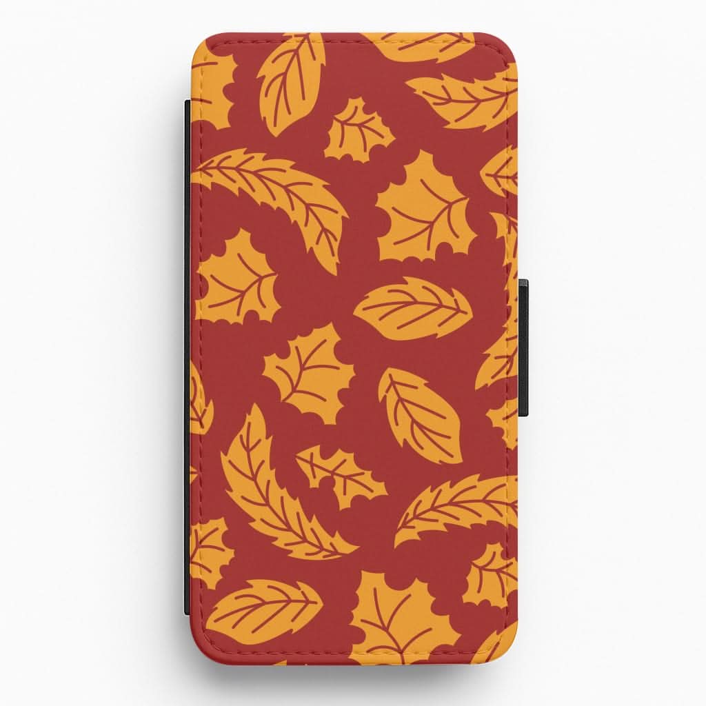 Orange Leaves Pattern Flip / Wallet Phone Case