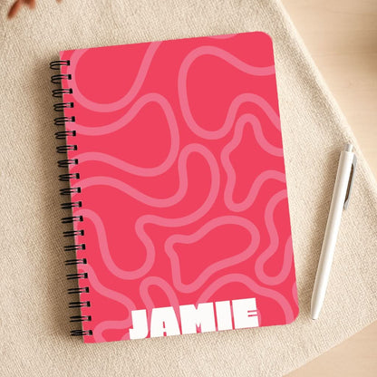 Red And Pink Squiggles Personalised Name Notepad