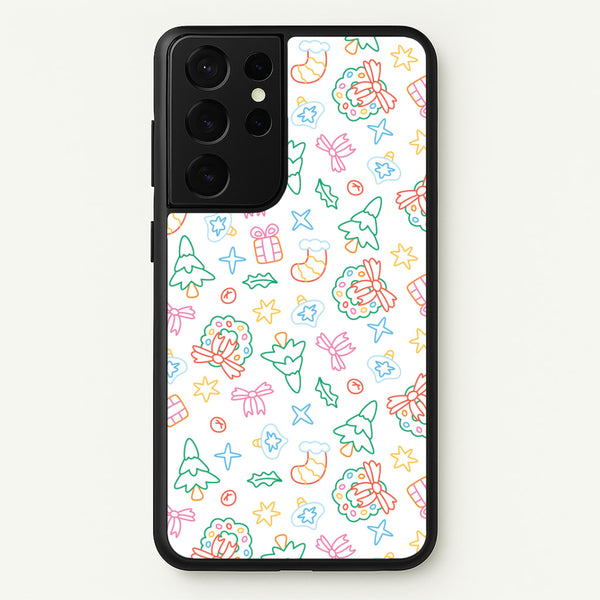 Neon Christmas Icons Pattern II Galaxy S21 Ultra Case