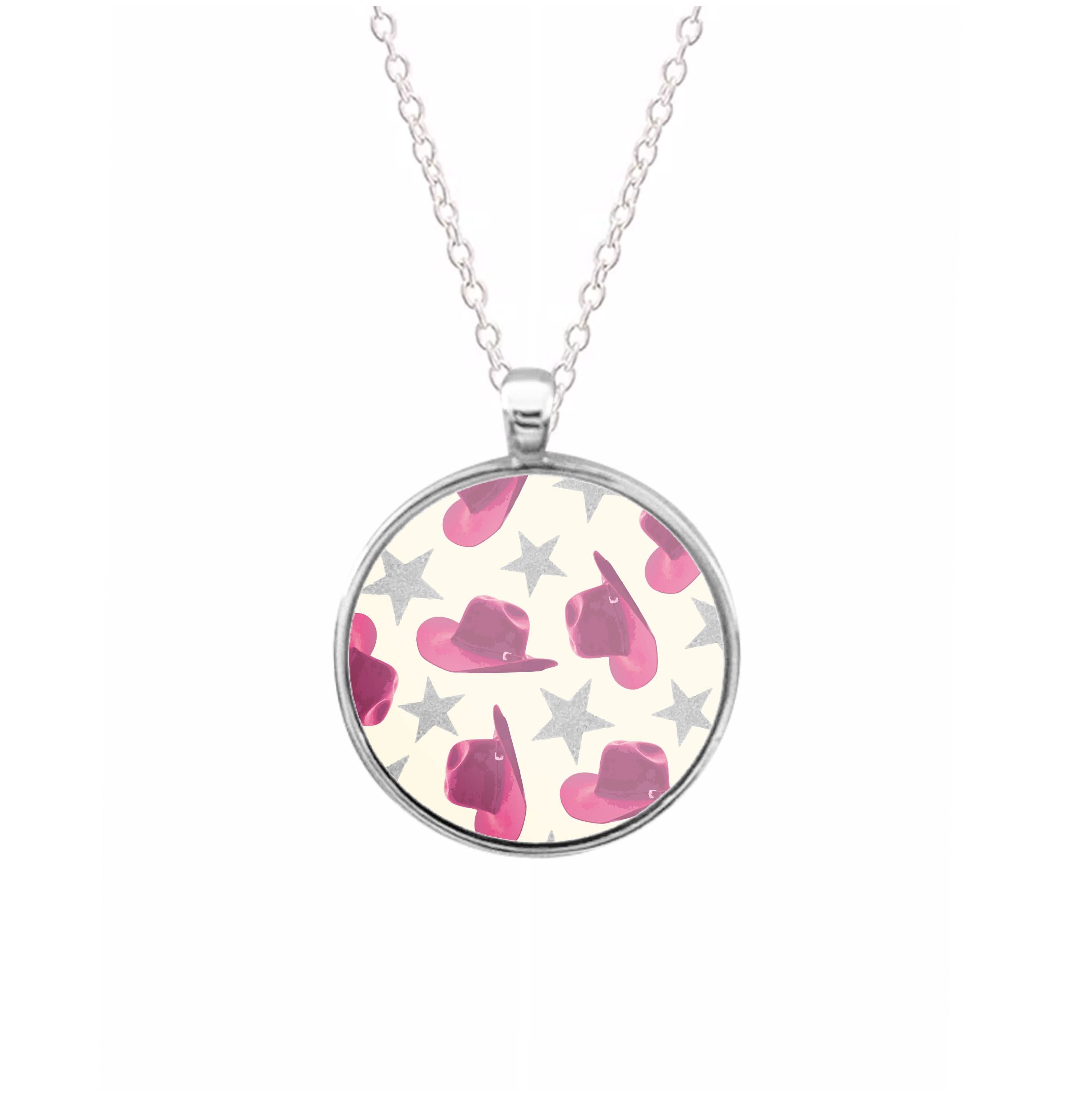 Pink Cowboy Hats And Stars Pattern Necklace