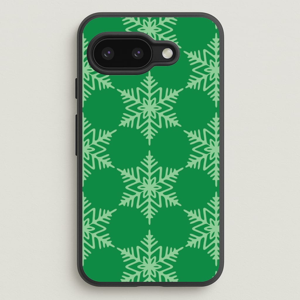 Green Giant Snowflakes Christmas Pattern Google Pixel 9a Case