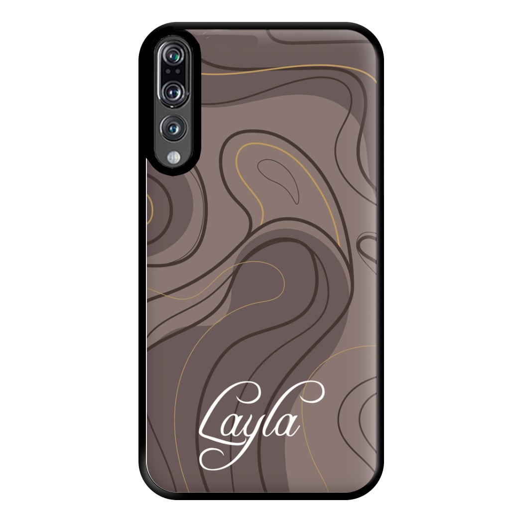 Brown Marble Waves Personalised Name Huawei P20 Pro Case