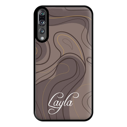 Brown Marble Waves Personalised Name Huawei P20 Pro Case