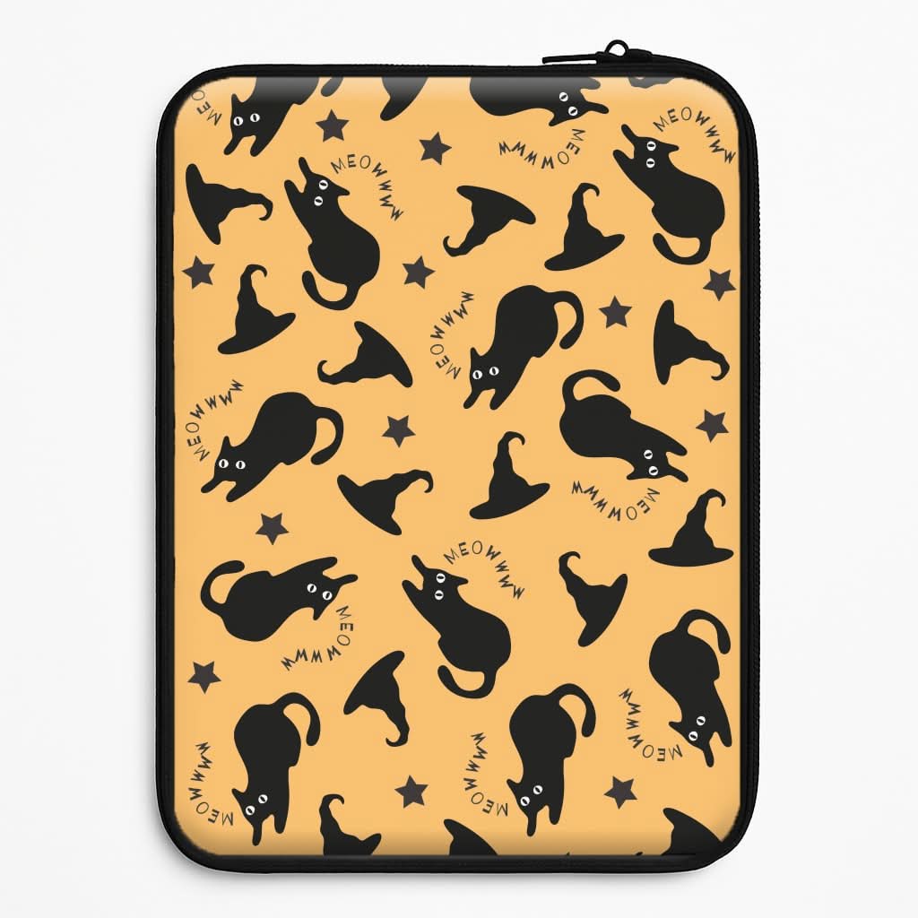 Black Cat And Hats Pattern Laptop Sleeve