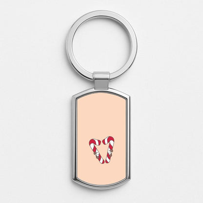 Christmas Candycane Plushies Silver Metal Keyring