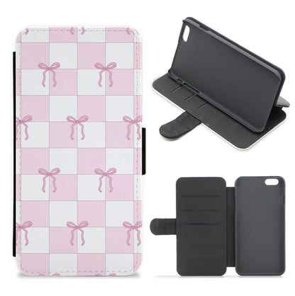 Checkered Pink Coquette Bows  Flip / Wallet Phone Case