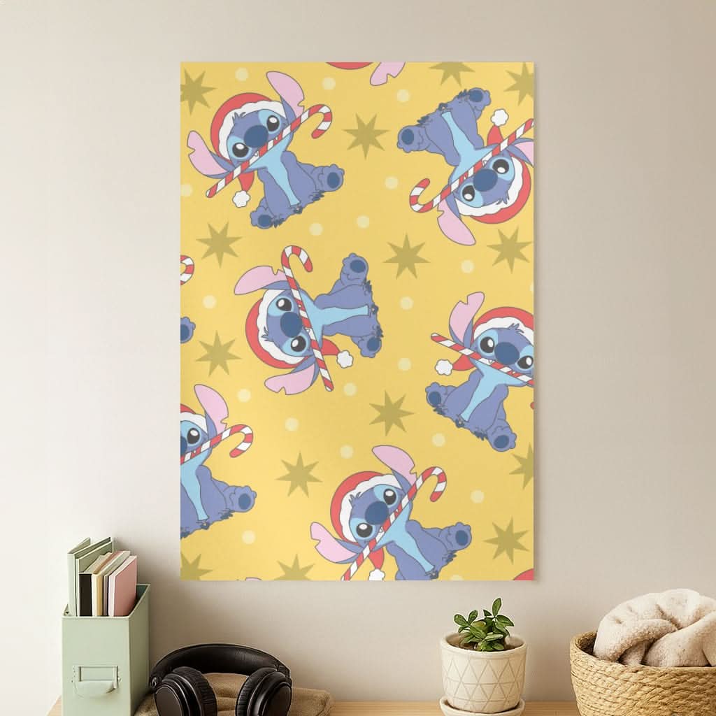 Cute Blue Alien Candycane Christmas Pattern Poster