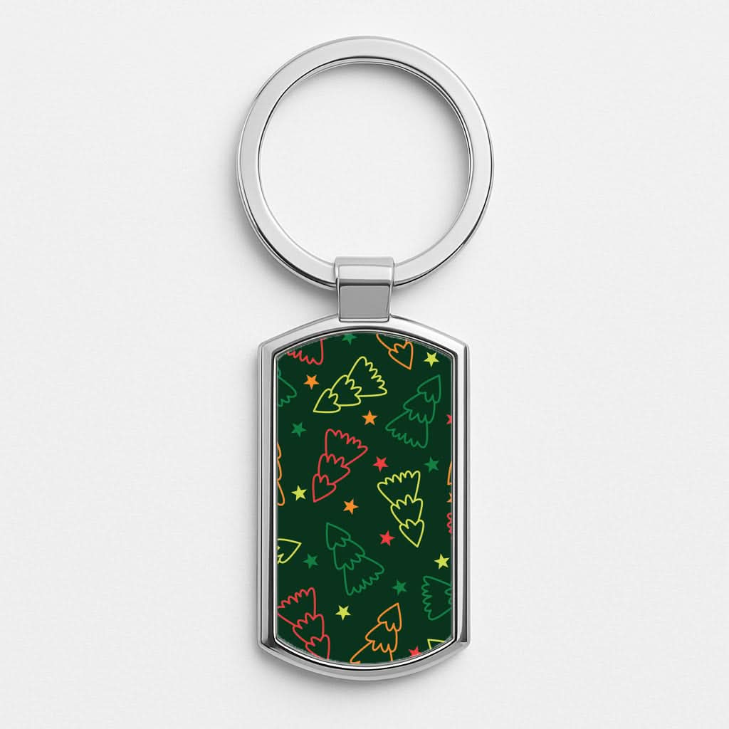 Colourful Christmas Tree Outlines Pattern Luxury Keyring