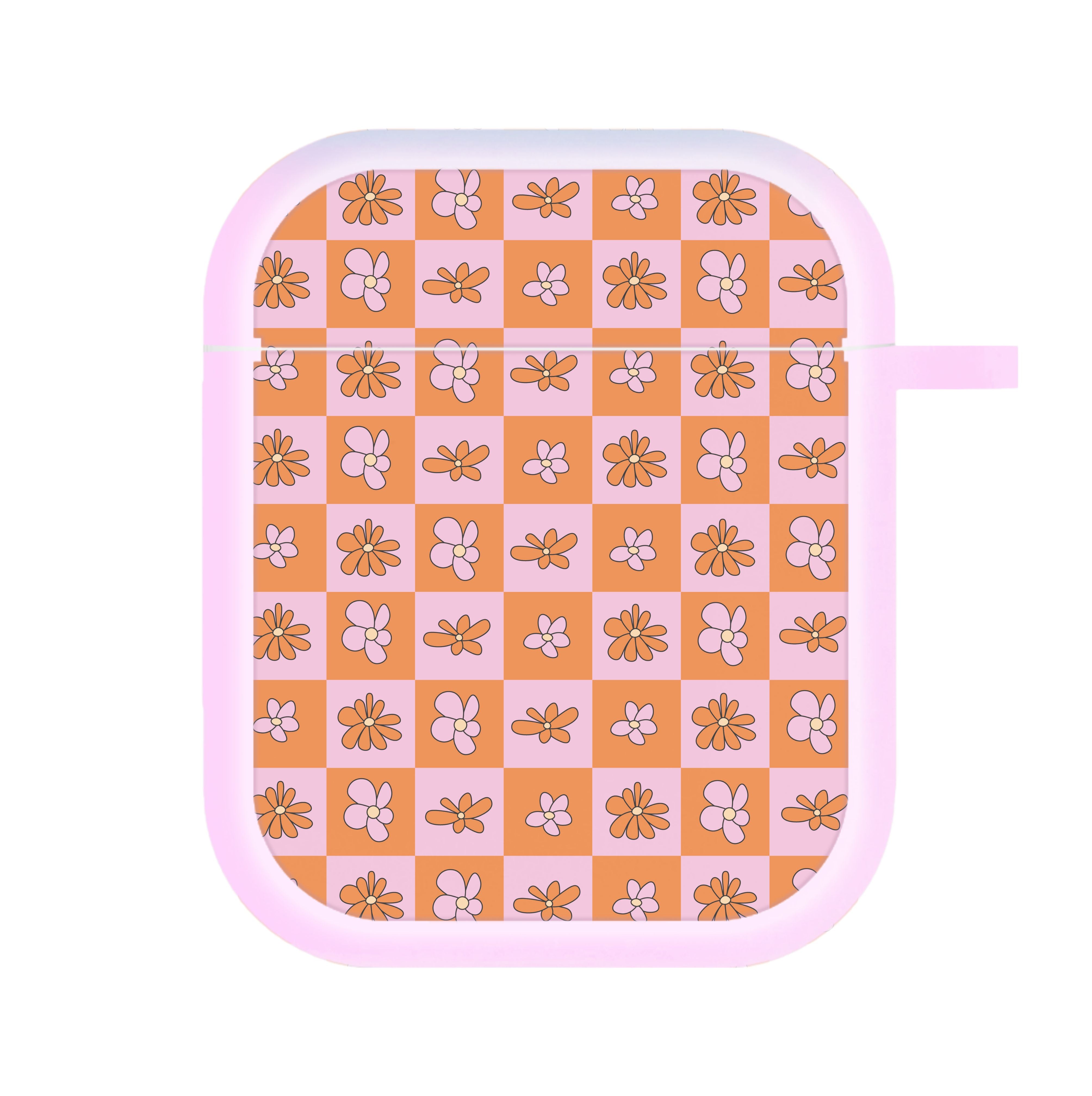 Orange And Pink Checked - Floral Patterns AirPods Case