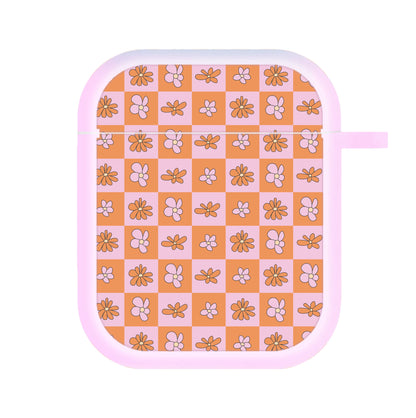 Orange And Pink Checked - Floral Patterns AirPods Case