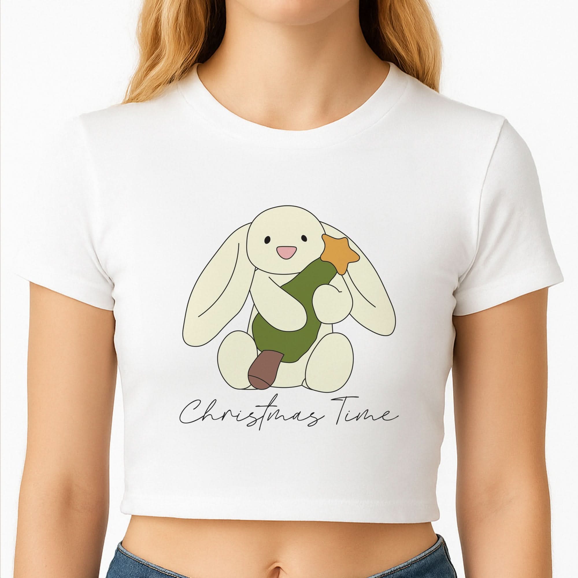 Christmas Bunny Stars Plush Crop Top