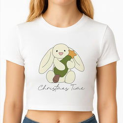 Christmas Bunny Stars Plush Crop Top