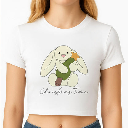 Christmas Bunny Stars Plush Crop Top